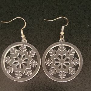 Snowflake Frosted Acrylic Earrings Silver Earwire